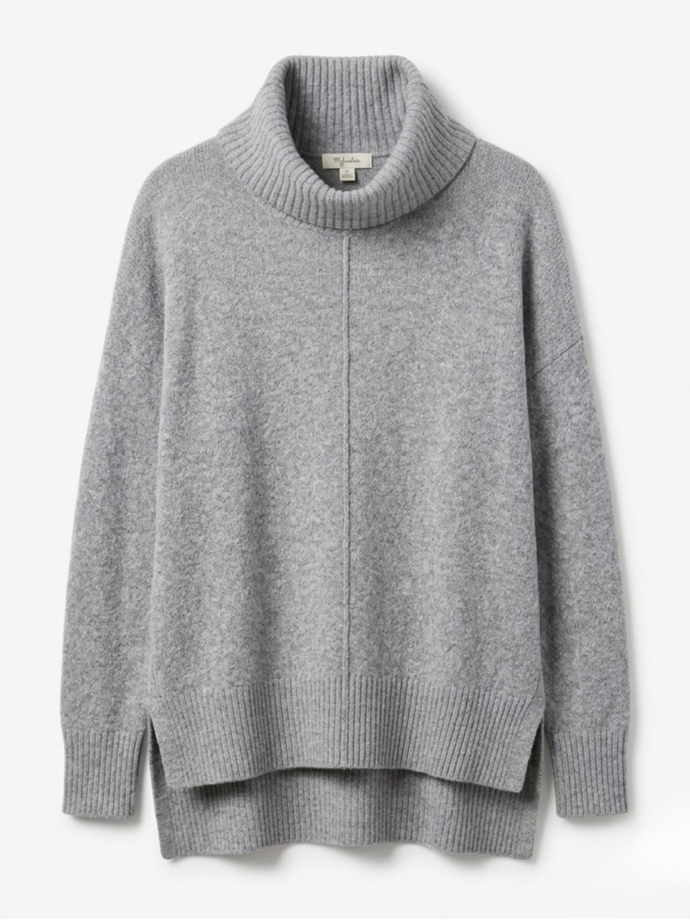 Kaisley Heather Gray Cowl Neck Center Seam High-Low Sweater